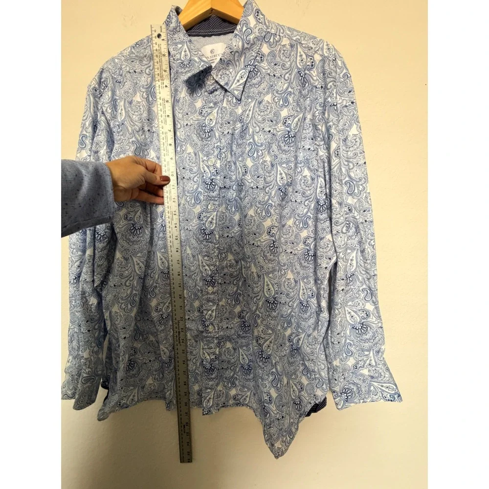CON.STRUCT Men's XXL Modern Fit Hybrid Blue White Paisley Button Shirt